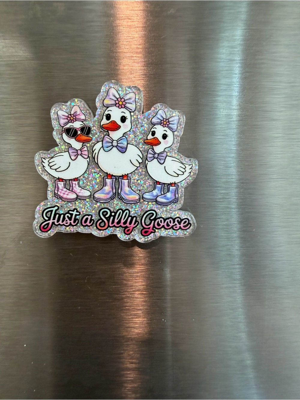 Just a Silly Goose Magnet • Funny Goose Decor • Glittery Kawaii Gift